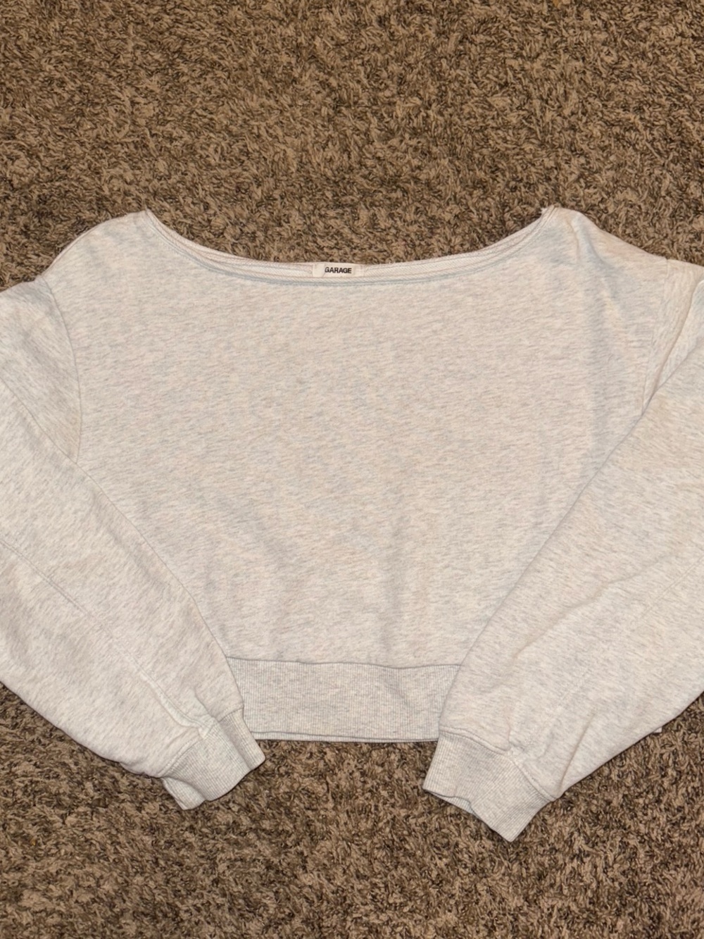 Garage Light Gray Cropped Boatneck Sweatshirt